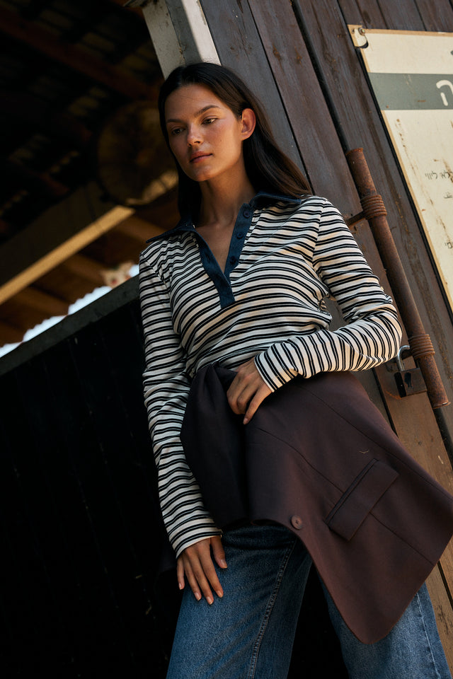 Denim & Cotton Polo Top