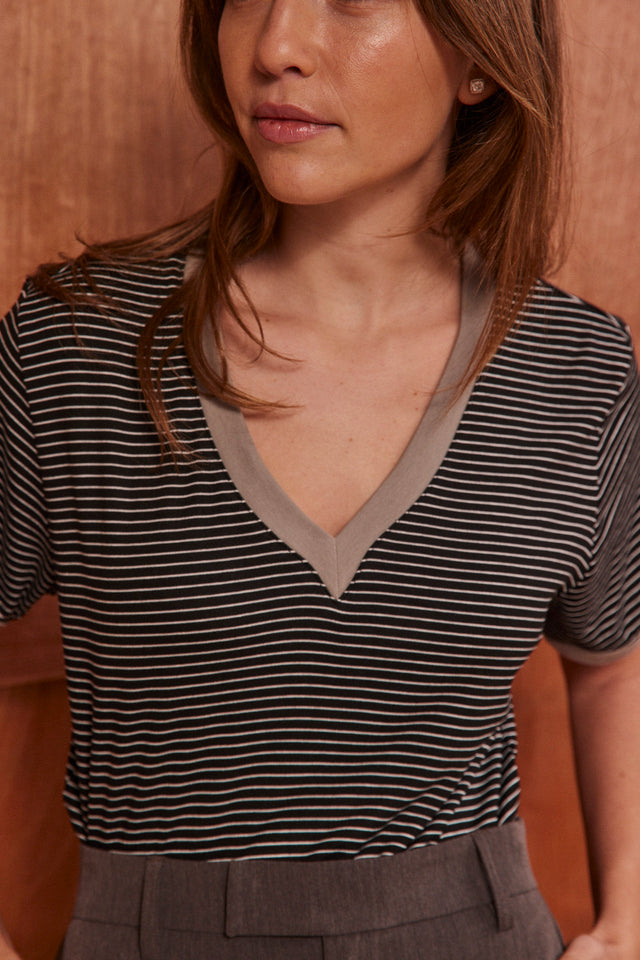 Soft Striped V Neck Duet