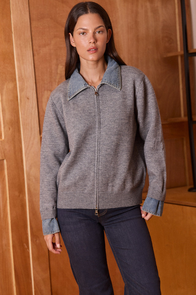 The Mixed Denim Cardigan