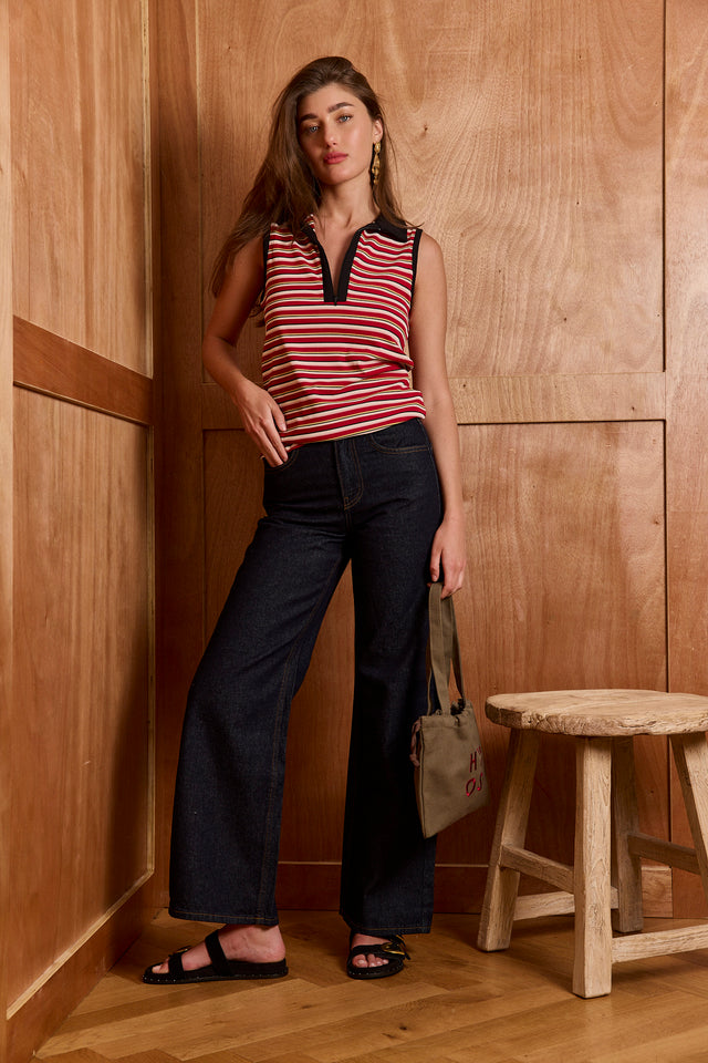 Rise rib tank polo zipper