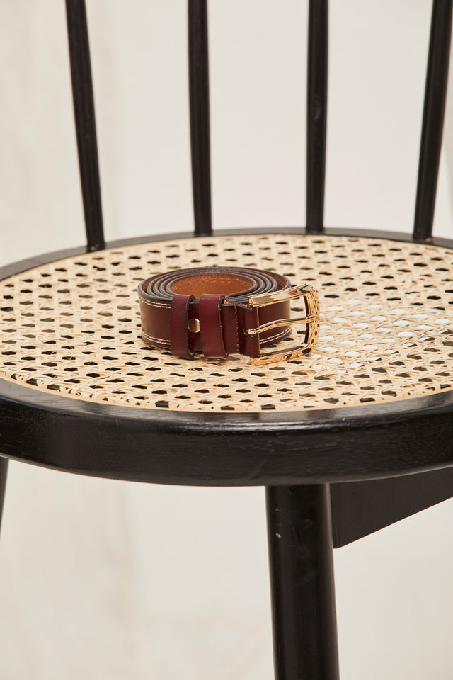Leather belt with stitching